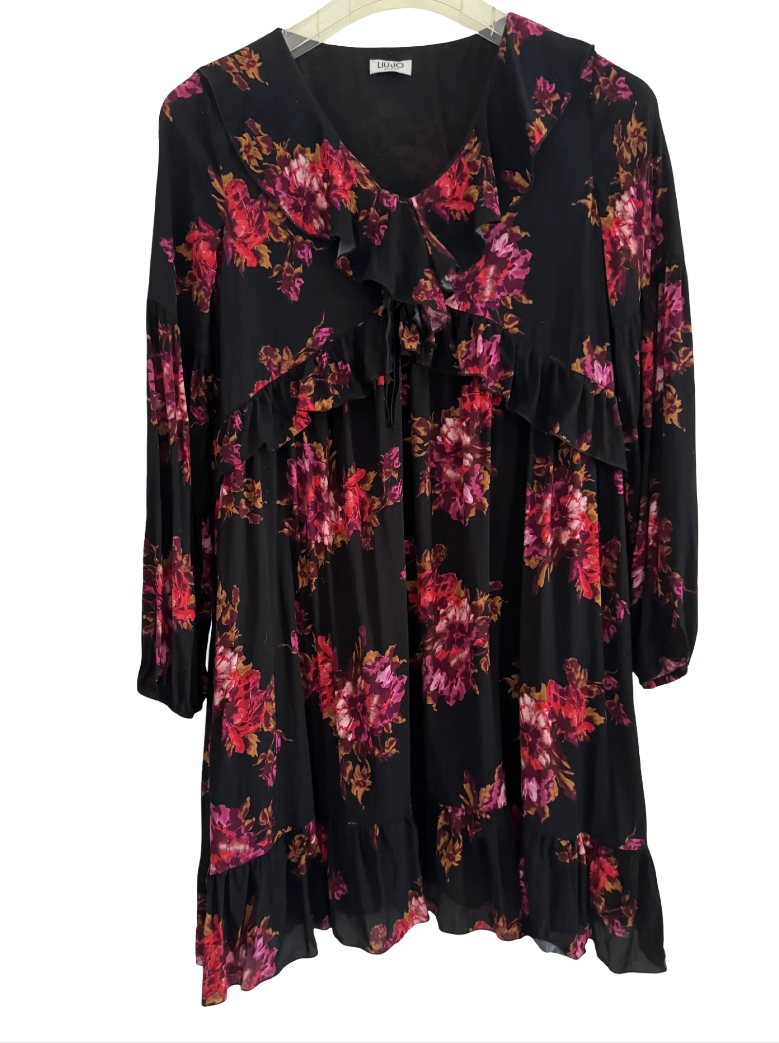 LIU JO Milano vestido floral negro con estampado de flores rosas – photo 2